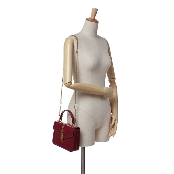 Pre-owned Gucci Mini Patent Sylvie 1969 Top Handle Bag Red