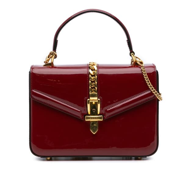 Pre-owned Gucci Mini Patent Sylvie 1969 Top Handle Bag Red