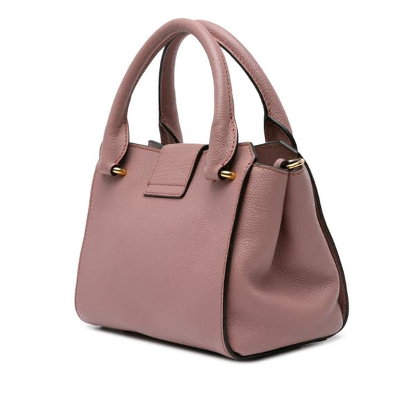 Pre-owned Burberry Small Grained Leather Buckle Tote Pink
