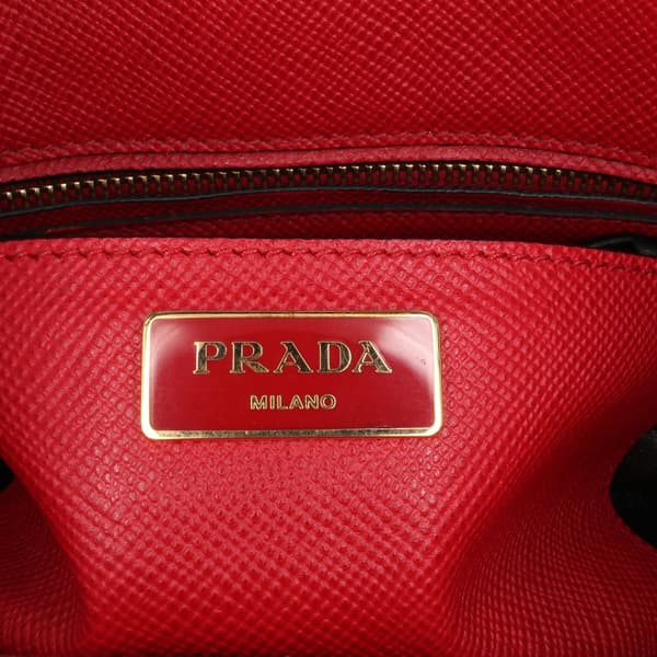 Pre-owned Prada Studded Saffiano Cuir Promenade Satchel Red