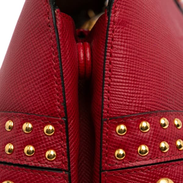Pre-owned Prada Studded Saffiano Cuir Promenade Satchel Red