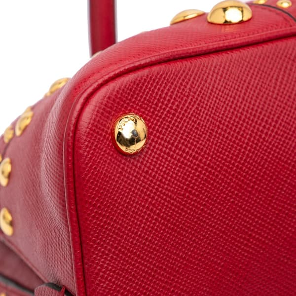 Pre-owned Prada Studded Saffiano Cuir Promenade Satchel Red