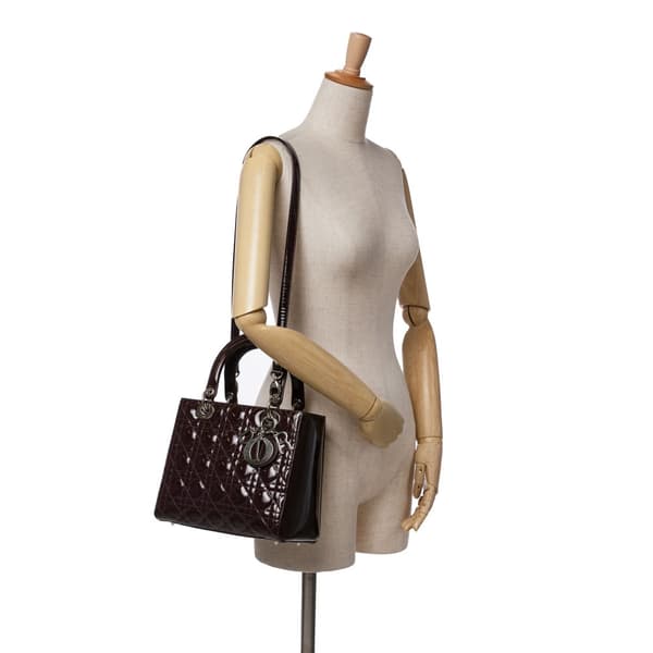 Pre-owned Dior Medium Patent Cannage Lady Dior Purple