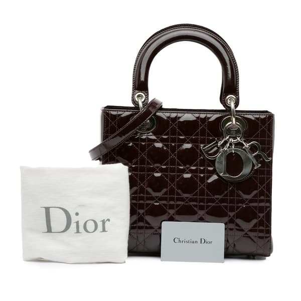 Pre-owned Dior Medium Patent Cannage Lady Dior Purple