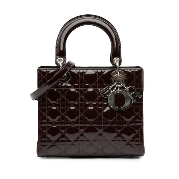 Pre-owned Dior Medium Patent Cannage Lady Dior Purple