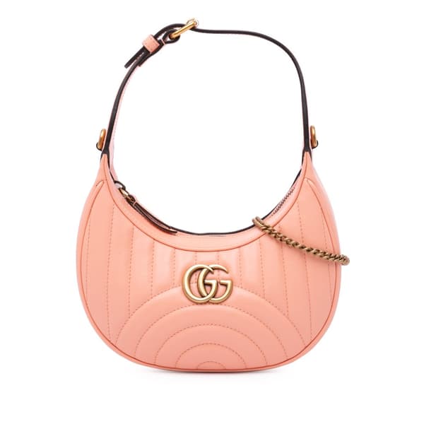 Pre-owned Gucci Mini Matelasse Leather GG Marmont Half Moon Hobo Pink