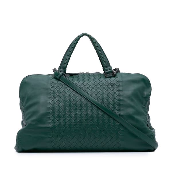 Pre-owned Bottega Veneta Large Nappa Intrecciato Leggero Satchel Green