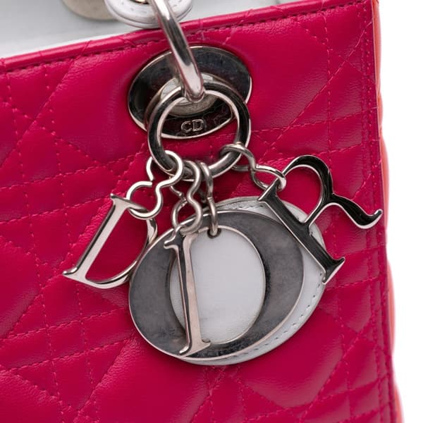 Pre-owned Dior Medium Tricolor Lambskin Cannage Lady Dior Pink