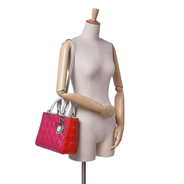 Pre-owned Dior Medium Tricolor Lambskin Cannage Lady Dior Pink