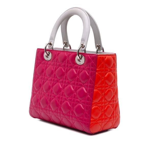 Pre-owned Dior Medium Tricolor Lambskin Cannage Lady Dior Pink