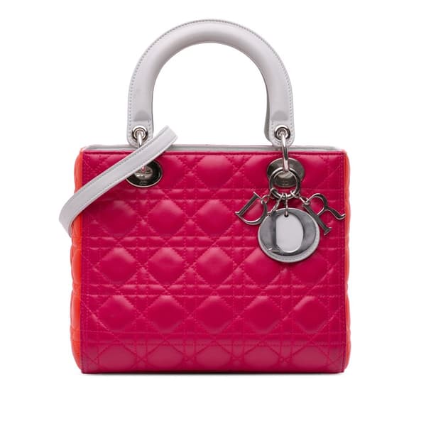 Pre-owned Dior Medium Tricolor Lambskin Cannage Lady Dior Pink