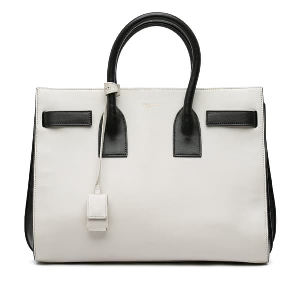 Pre-owned Saint Laurent Small Bicolor Leather Sac de Jour Satchel White