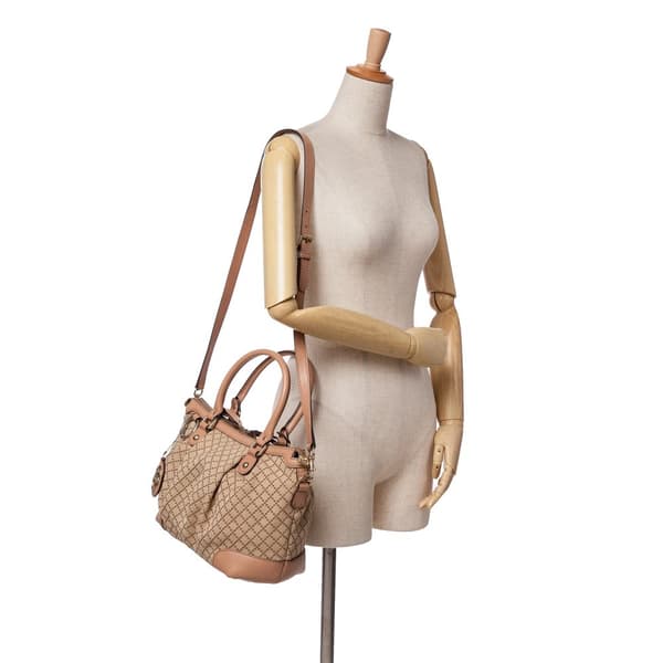Pre-owned Gucci Diamante Canvas Sukey Satchel Brown