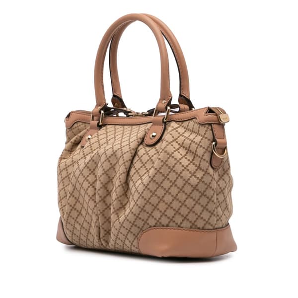Pre-owned Gucci Diamante Canvas Sukey Satchel Brown