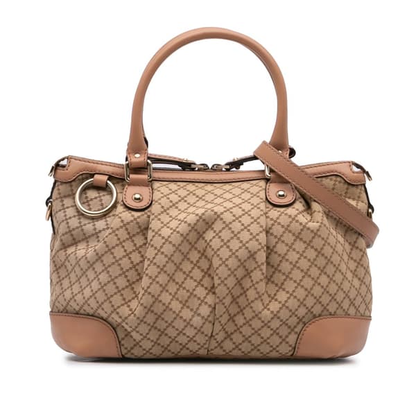 Pre-owned Gucci Diamante Canvas Sukey Satchel Brown