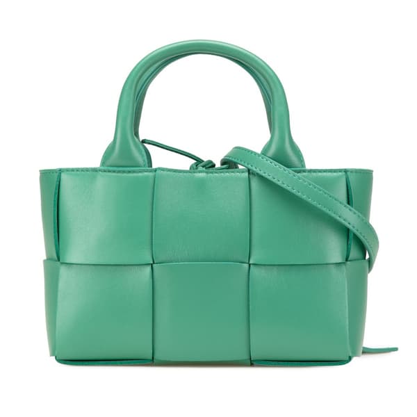 Pre-owned Bottega Veneta Candy Lambskin Intreccio Arco Tote Green