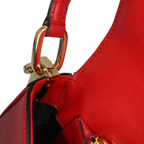 Pre-owned Prada Saffiano Lux Embleme Satchel Red