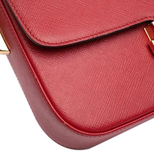 Pre-owned Prada Saffiano Lux Embleme Satchel Red