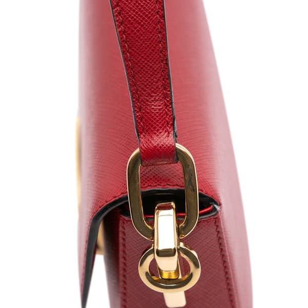 Pre-owned Prada Saffiano Lux Embleme Satchel Red