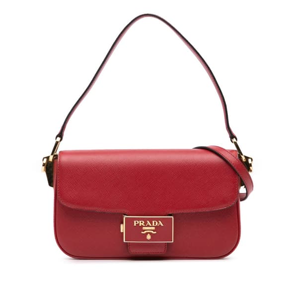 Pre-owned Prada Saffiano Lux Embleme Satchel Red