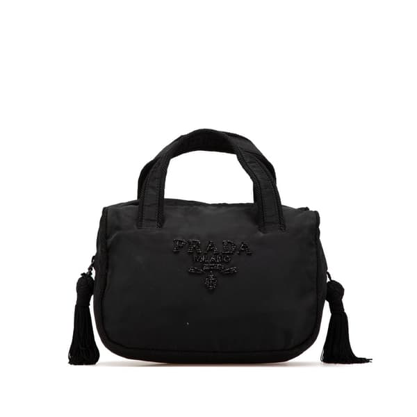 Pre-owned Prada Tessuto Beaded Tassel Handbag Black
