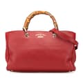 Miniatyrbillede 1 af 10: Pre-owned Gucci Medium Calfskin Bamboo Shopper Satchel Red