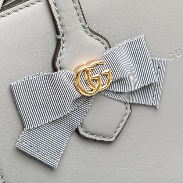 Pre-owned Gucci Leather GG Ribbon Satchel Gray