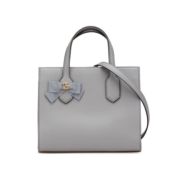Pre-owned Gucci Leather GG Ribbon Satchel Gray