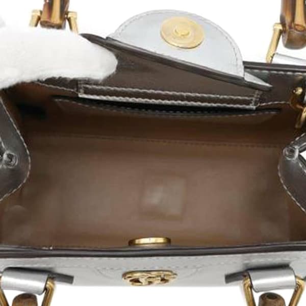 Pre-owned Gucci Mini Calfskin Bamboo Diana Satchel Silver