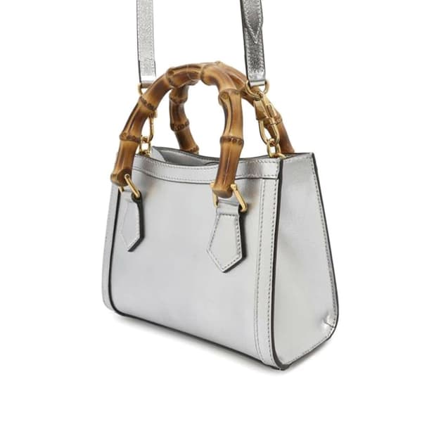 Pre-owned Gucci Mini Calfskin Bamboo Diana Satchel Silver