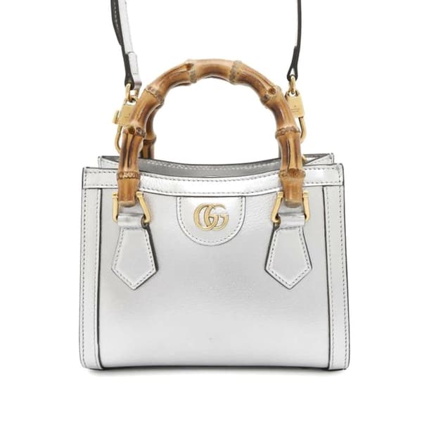 Pre-owned Gucci Mini Calfskin Bamboo Diana Satchel Silver
