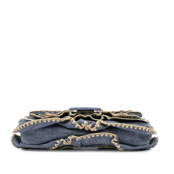 Pre-owned Fendi Embroidered Denim Ruffled F is Fendi Kan I Baguette Blue