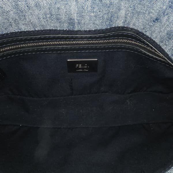 Pre-owned Fendi Embroidered Denim Ruffled F is Fendi Kan I Baguette Blue