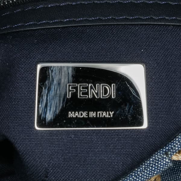 Pre-owned Fendi Embroidered Denim Ruffled F is Fendi Kan I Baguette Blue