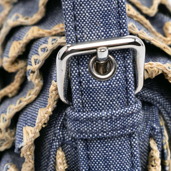 Pre-owned Fendi Embroidered Denim Ruffled F is Fendi Kan I Baguette Blue