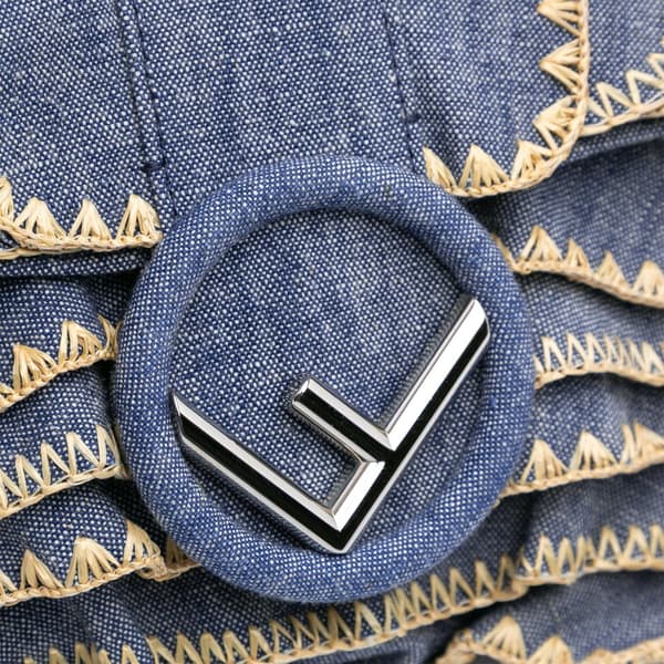 Pre-owned Fendi Embroidered Denim Ruffled F is Fendi Kan I Baguette Blue
