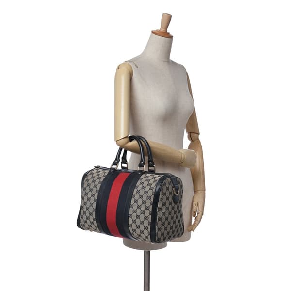 Pre-owned Gucci GG Canvas Web Boston Gray
