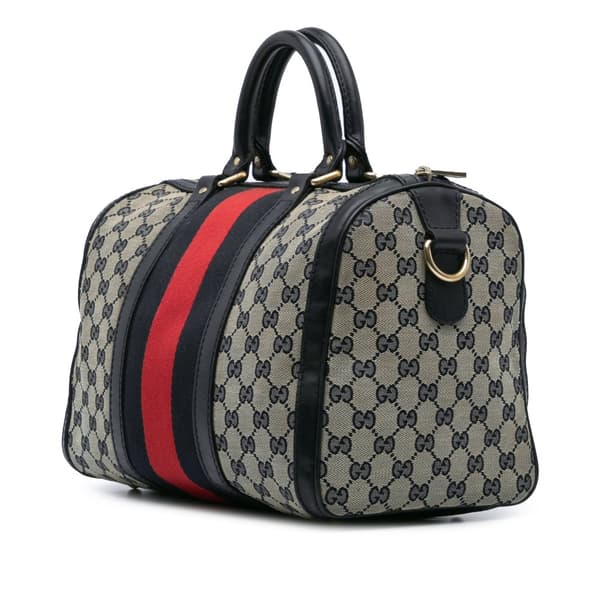 Pre-owned Gucci GG Canvas Web Boston Gray