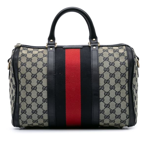 Pre-owned Gucci GG Canvas Web Boston Gray