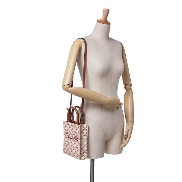 Pre-owned Celine Mini Triomphe Coated Canvas Vertical Cabas Satchel White