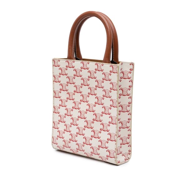 Pre-owned Celine Mini Triomphe Coated Canvas Vertical Cabas Satchel White