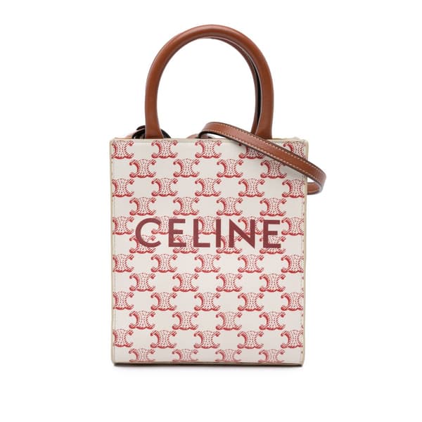 Pre-owned Celine Mini Triomphe Coated Canvas Vertical Cabas Satchel White