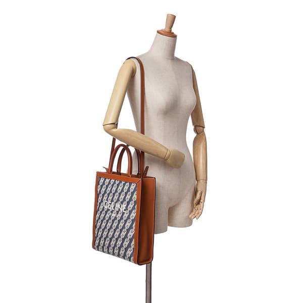 Pre-owned Celine Small Canvas Triomphe Maillon Vertical Cabas Satchel Blue