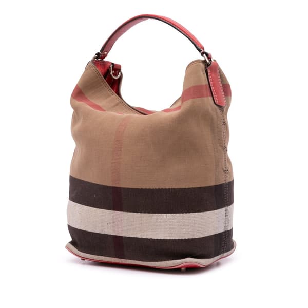 Pre-owned Burberry Medium Mega Check Canvas Ashby Bucket Bag Brown