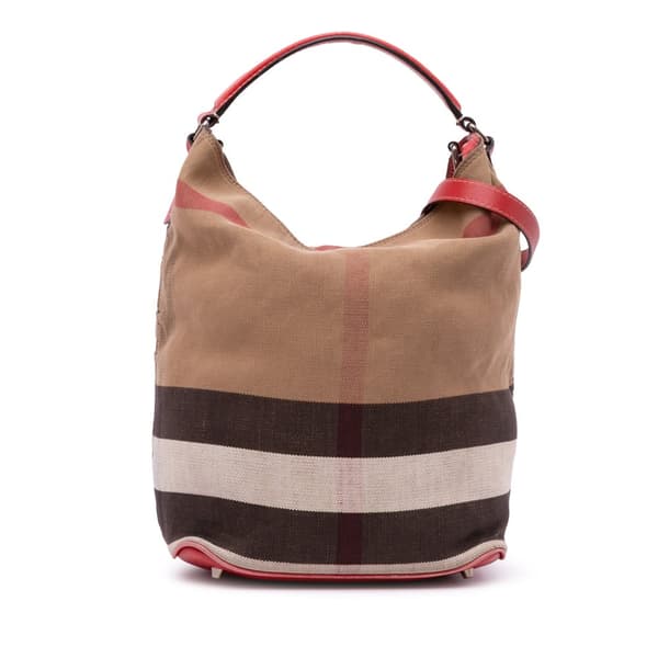 Pre-owned Burberry Medium Mega Check Canvas Ashby Bucket Bag Brown
