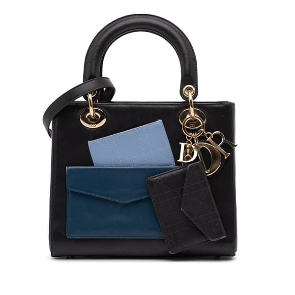 Pre-owned Dior Medium Calfskin Pockets Lady Dior Black