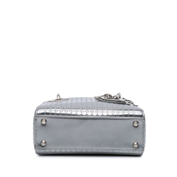 Pre-owned Dior Mini Metallic Patent Microcannage Lady Dior Silver