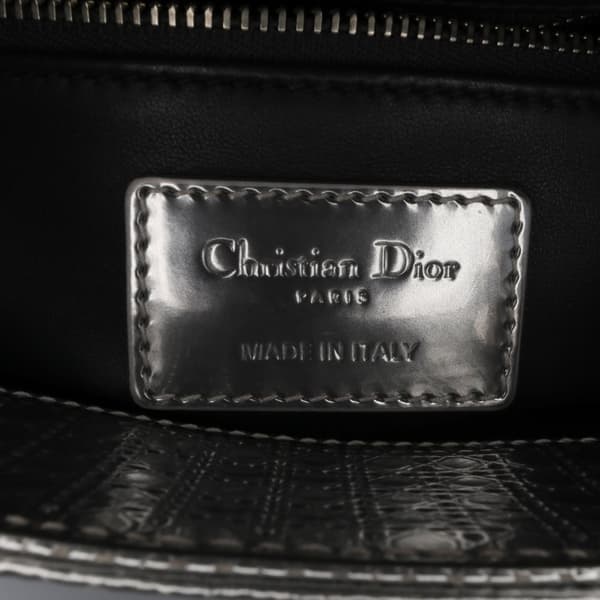 Pre-owned Dior Mini Metallic Patent Microcannage Lady Dior Silver