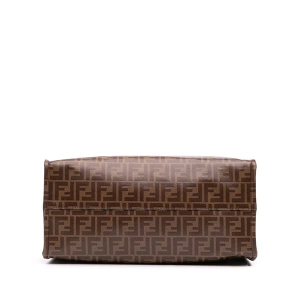Pre-owned Fendi Fila Zucca Coated Canvas Logo Mania Shopper Tote Brown