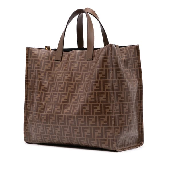 Pre-owned Fendi Fila Zucca Coated Canvas Logo Mania Shopper Tote Brown